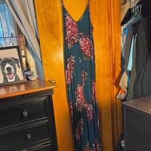 Lovestitch Teal and Burgundy Floral Maxi Dress